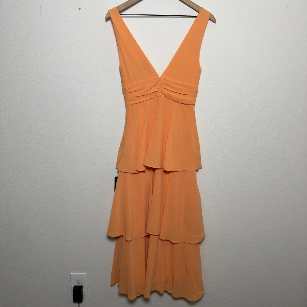 NEW Lulus Women‎ Midi Dress XS Orange Tiered Babydoll Party Day Event Wedding - Picture 9 of 13